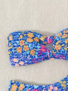 Swim Mod Women Bikini Swimwear Set, Random Print Strapless Push Up Bra With Bikini Bottom, Ideal For Summer, Beach And Swimming Pool,Summer Beach