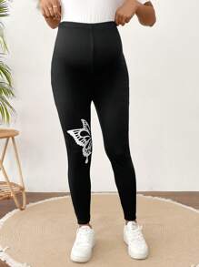 SHEIN Maternity Casual Wing Print High Waist Leggings
