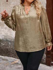 SHEIN LUNE Plus Size Plain Casual Shirt, Everyday Wear