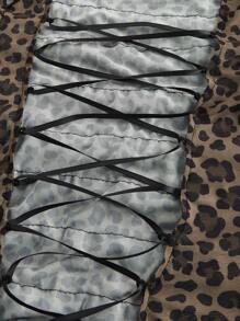 ROMWE J-Fashion 2pcs Y2K Sexy Women Set: Mesh Backless Bodycon Leopard Print Ruffle Shorts - Brown - View 8