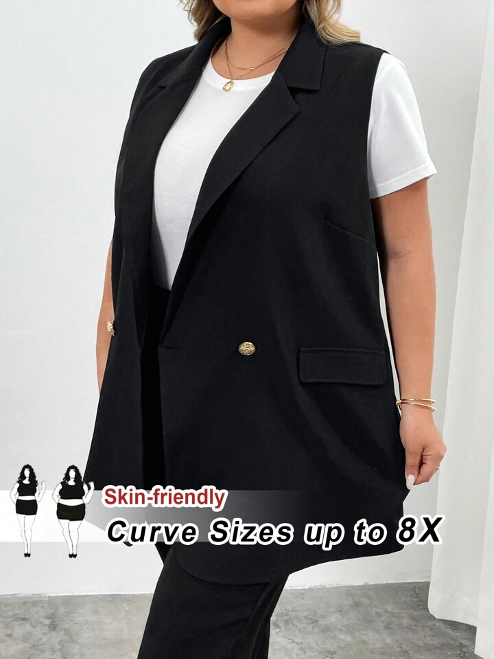 SHEIN CURVE+ プラスサイズ ラペル襟 ダブルボタン ベスト