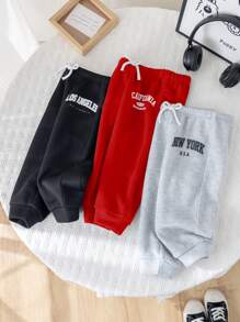 SHEIN 3 Pcs Set Baby Girls Cute Letter Print Elastic Waist Casual Pants, Autumn/Winter