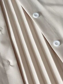 SHEIN Unity Plus Size Solid Color Button Front Long Sleeve Casual Shirt, Everyday Wear - Apricot - View 6