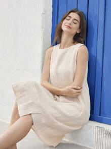 EMERY ROSE Women Solid Color Round Neck Loose Casual Midi Dress