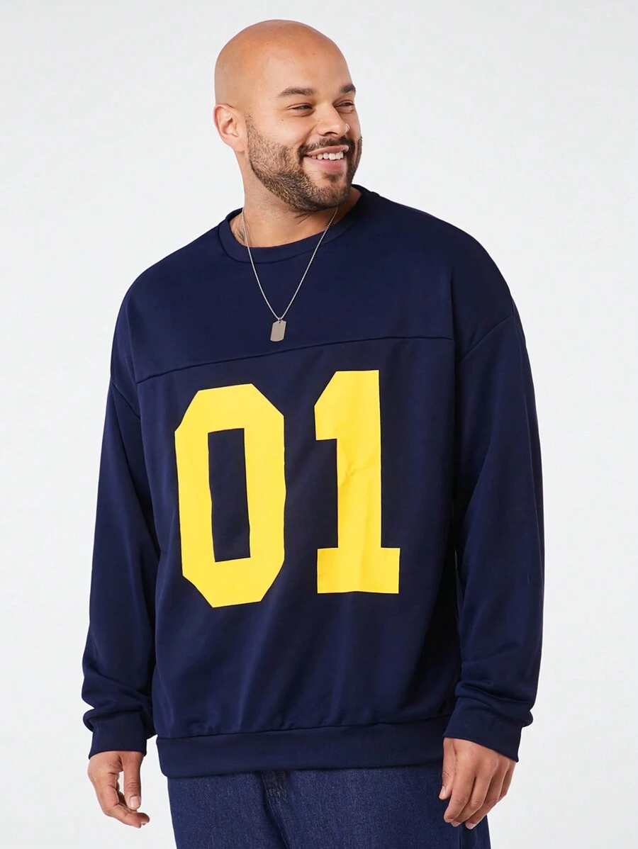 Manfinity VCAY Plus Size Men's Long Sleeve Printed Digital Knitted Pullover Sweatshirt Going Out Crew Neck Long Sleeve Casual Blue Sweatshirt, For Friends, Husband, Boyfriend Gifts, For Fall Winter - Blue - View 1