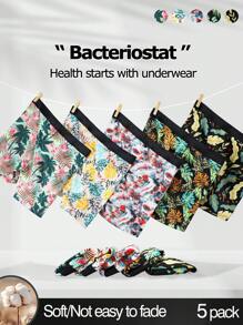 5pcs/Pack Men Tropical Plant Print Casual Boxer Briefs - Multicolor - View 2