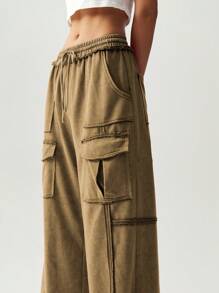 Bohemela 女式纯色针织喇叭裤，带口袋，休闲度假