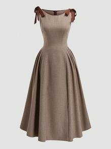 Sweetra 大码纯色拼布系带休闲长裙