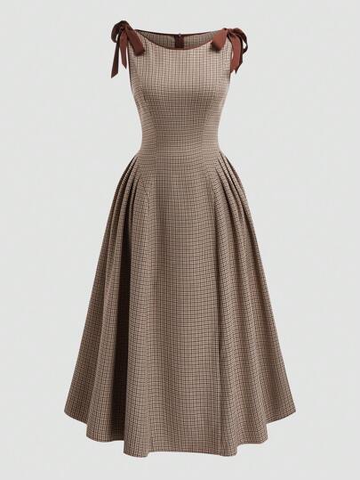 Sweetra 大码纯色拼布系带休闲长裙