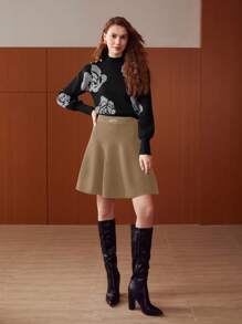 MOTF PREMIUM METAL CHAIN DETAIL FLARED SWEATER SKIRT - Brown - View 3