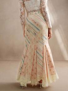 Anewsta Layered Contrast Lace Elegant Print Skirt, Suitable For Vacation And Beach - Multicolor - View 5