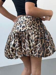 SHEIN Essnce Party Season Leopard Print Sequin Bud Skirt For Women Y2K Clothing For Women Autumn And Winter Maillard Outfits - Brown - View 2