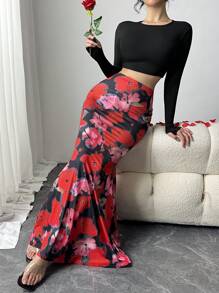 Chiquease 女士优雅花卉印花长款美人鱼裙 - 彩色 - 查看 6