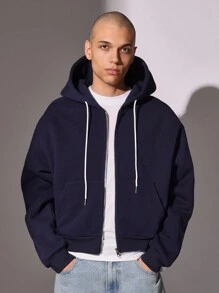 SUMWON 男女通用短款拉链连帽衫街头运动休闲运动衫带抽绳连帽衫秋冬时尚