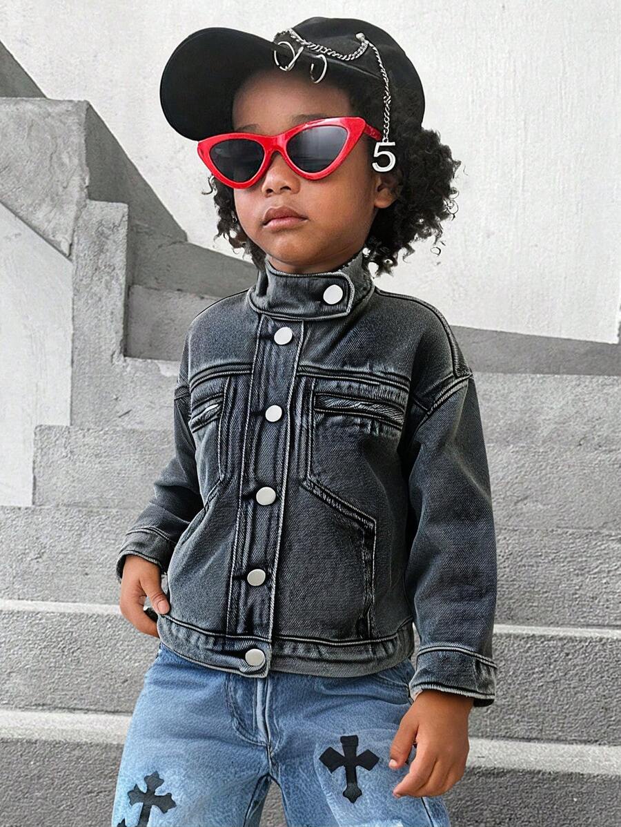 Chaqueta vaquera desgastada de color gris claro para niño - Gris Claro - Ver 1