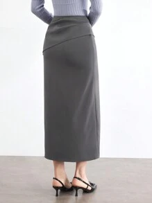 BizChic Gonna da ufficio grigia con spacco laterale, gonna blazer elegante per pendolari, feste di Natale, Capodanno, appuntamenti, primavera ed estate per le donne - Grigio - Visualizzare 4