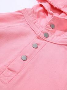 Manfinity Hypemode Men Solid Color Front Button Long Sleeve Pocket Simple Casual Denim Hooded Jacket, Fall - Pink - View 3