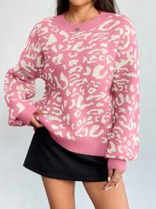 SHEIN Unity 女士圆领灯笼袖加厚套头毛衣针织衫秋冬毛衣 - 彩色 - 查看 4