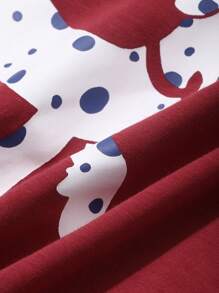 DAZY 女士休闲卡通狗印花圆领短袖T恤可爱上衣 - 紅色 - 查看 7