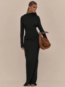 MUSERA 不对称领口罗纹针织上衣，优雅春假可爱性感90年代夏季婚礼宾客假日毕业典礼秋季夜生活秋冬日常时尚情人节