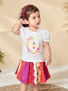 2pcs/Set Baby Girl Outfit - Multicolor - View 4