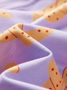 THE HAPPY LOOK 年轻女孩 2 件套可爱面包印花圆领落肩长袖运动衫和紧身裤套装，紫色 - 紫色 - 查看 4