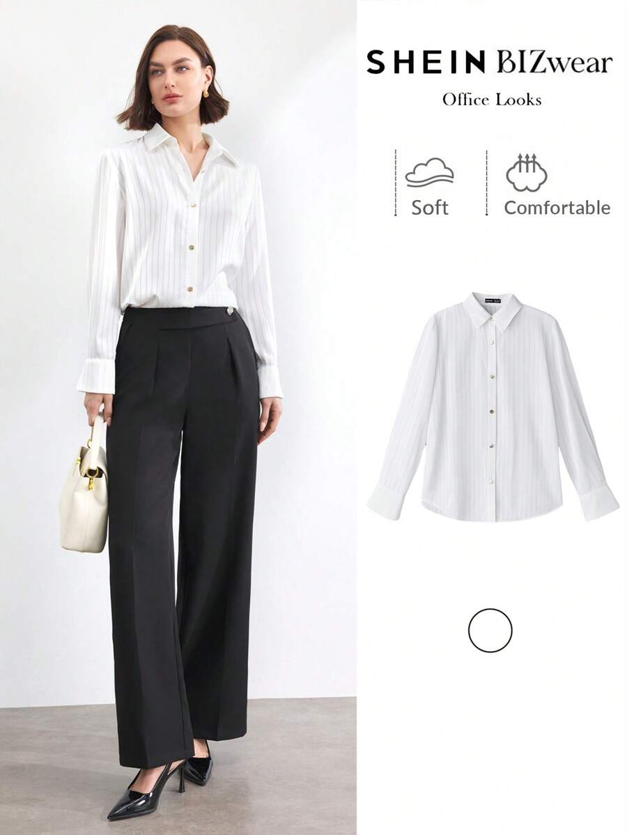 BizChic Women's Satin Long Sleeve Blouse, White, Suitable For Youth, Spring/Summer , Christmas, New Year, Holiday, Thanksgiving - White - View 1