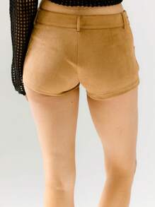 Aralina Brown Mock Suede Lace-Up Front High-Waisted Shorts - Brown - View 2