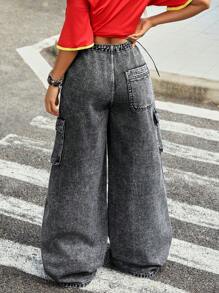 SHEIN ICON Women's Casual Loose Fit Straight Leg Jeans, Black