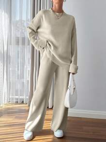 EURMUSE Women Button Detailed Sweater And Pant Set - Beige - View 3