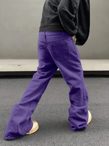 Manfinity EMRG 男士口袋直筒宽松休闲紫色百搭牛仔裤