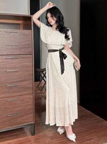 DAZY Women Ruffle Neck Sequin Decorated Party Dress Sundress Prom Dress - Gold - View 5