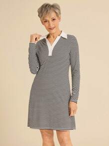 SHEIN LUNE 女士条纹休闲简约短裙，日常穿着 - 黑與白 - 查看 1