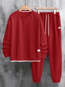 Manfinity Homme Men's Round Neck Long Sleeve Simple Top And Pants Casual Set
