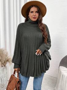 SHEIN LUNE Plus Size High Neck Pleated Loose Pullover Cape Style Sweaterbusiness Casual Woman,Holiday Outfits,Country Tops