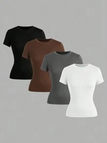 Comfortcana Women's Solid Color Short Sleeve Casual T-Shirt, Minimalist & Fashionable For Everyday - Multicolor - View 1