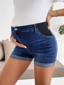 SHEIN Quần short denim bó sát màu xanh dành cho bà bầu, Mùa hè / Mùa hè / Mùa hè, Mùa xuân / Mùa xuân dành cho phụ nữ, Bãi biển dành cho phụ nữ / Bãi biển, Bữa sáng muộn dành cho phụ nữ, Kỳ nghỉ xuân / Kỳ nghỉ xuân, Buổi hòa nhạc dành cho phụ nữ / Lễ hội Rave / Buổi hòa nhạc đồng quê / Ibiza / Nashville - Màu xanh lam - Xem 4