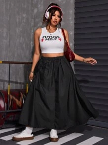 SHEIN ICON Plus Size Loose Plus Size Denim Peplum Midi Skirt - Black - View 6