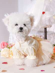 PETSIN 1pc Cute Wedding Teddy Bear/Dog Princess Dress, For Poodle/Bichon Frise/Yorkie, Valentine's Day Pet Outfit, For Gifts