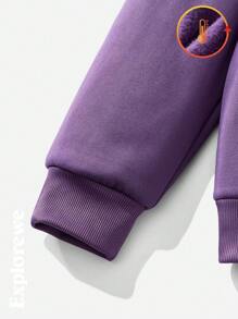 SHEIN Teens/Young Men's Purple Heart Puzzle Print Fashionable Outdoor Fleece Crew Neck Sweatshirt - Purple - View 3