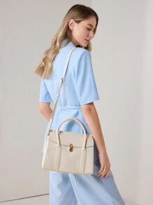 MOTF PREMIUM BOLSO DE MANO MINIMALISTA Y DE MODA PARA IR AL TRABAJO PARA MUJERES - Beis - Ver 7