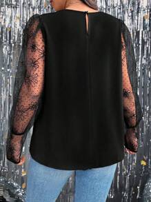 SHEIN Clasi Plus Size Lace Patchwork Black Long Sleeve Top