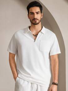 Manfinity VCAY 2pcs/Set Men's Knitted Fashion Everyday Casual Loose Short Sleeve Polo Shirt And Elastic Waist Straight Leg Pants Set