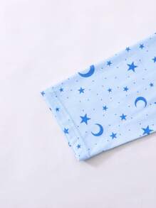 3pcs Girls Blue Starry Sky & Moon Print Long Sleeve Top, Pants And Robe Set, Suitable For Family Gatherings And Photo Shooting, Spring/Autumn - Blue - View 4