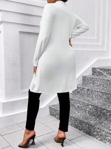 SHEIN Clasi Camiseta casual de manga larga con cierre de cremallera, cordón y unicolor en tallas grandes - Blanco - Ver 2