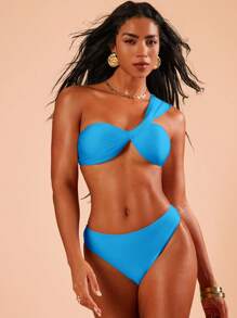 SHEIN X Sofía Suescun Swim Chiccia Women 2pcs Swimwear Set, Minimalist & Fashionable Design, Casual & Daily Wear Top And Brief Summer - Blue - View 6