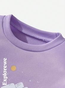 SHEIN Young Girl Purple Waterfall, Lake, Mountain Graphic Print Outdoor Fleece Crew Neck Sweatshirt