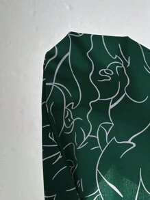 SHEIN VCAY 大码波西米亚风假日休闲花卉印花盖袖连衣裙，适合夏季 - 墨綠色 - 查看 9