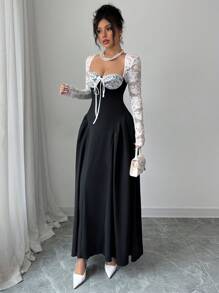 Chiquease Vestido largo de princesa con mangas largas de encaje blanco, tutú y escote sexy para fiesta de disfraces y celebraciones