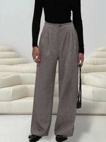 Forever 21 Quần kaki trơn màu đi làm thường ngày/công sở/phong cách quý tộc/dạo chơi thời trang/quần ống đứng dệt kim vải chéo ấm áp mùa thu đông/quần nữ mùa đông - màu nâu - Xem 2